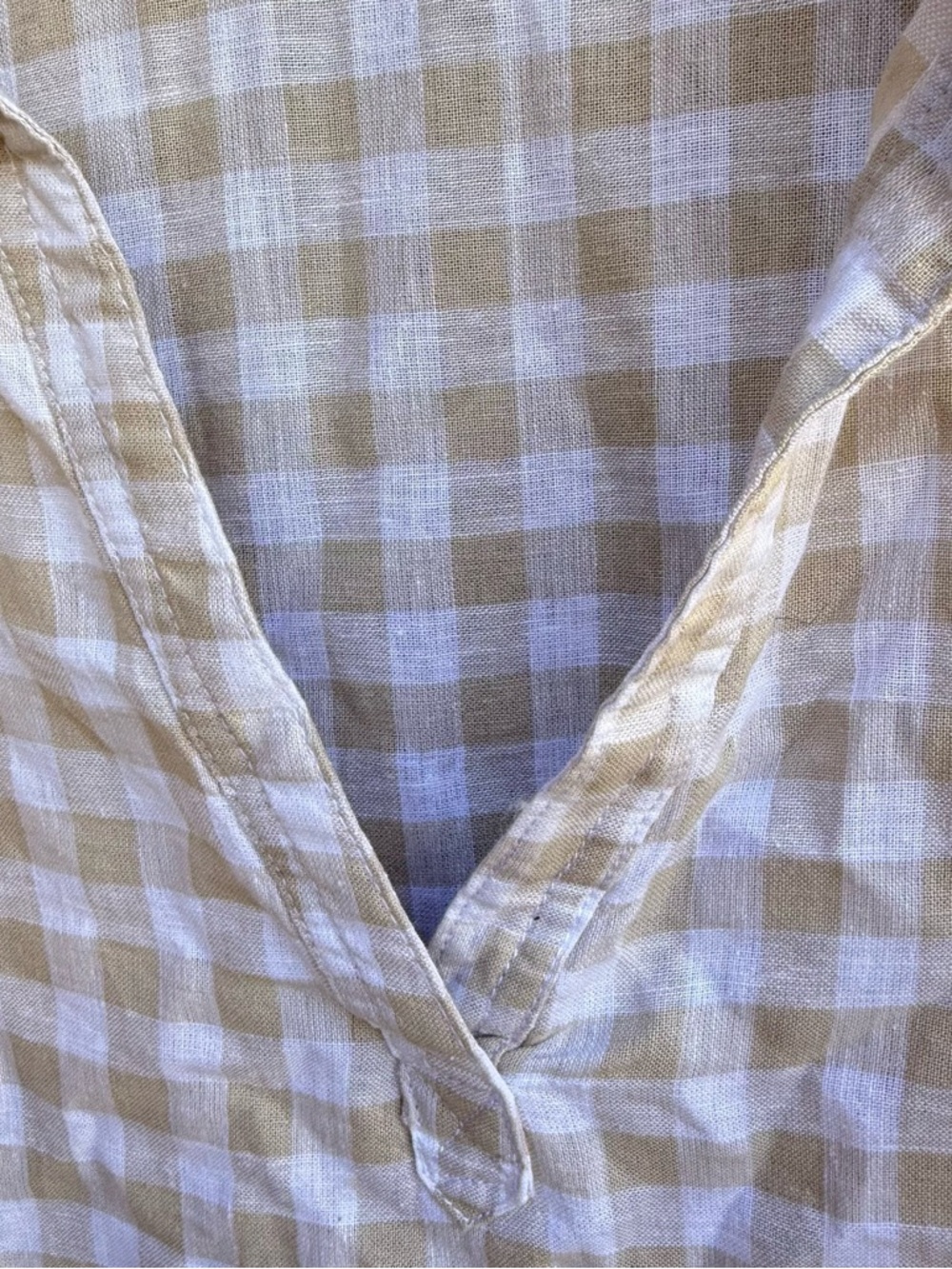 Laura Ashley Beige & White Gingham Linen Blend Oversized Tunic Top Size 3X - Picture 4 of 7